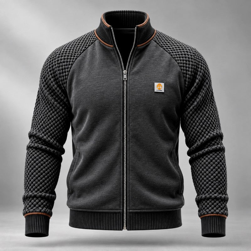 Darren - Men's Textured Sleeve Stand Collar Zip-Up Jacket 2