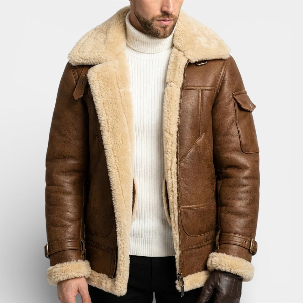 Dashiell - Men's Leather Jacket with Sherpa Lining and Full Zip