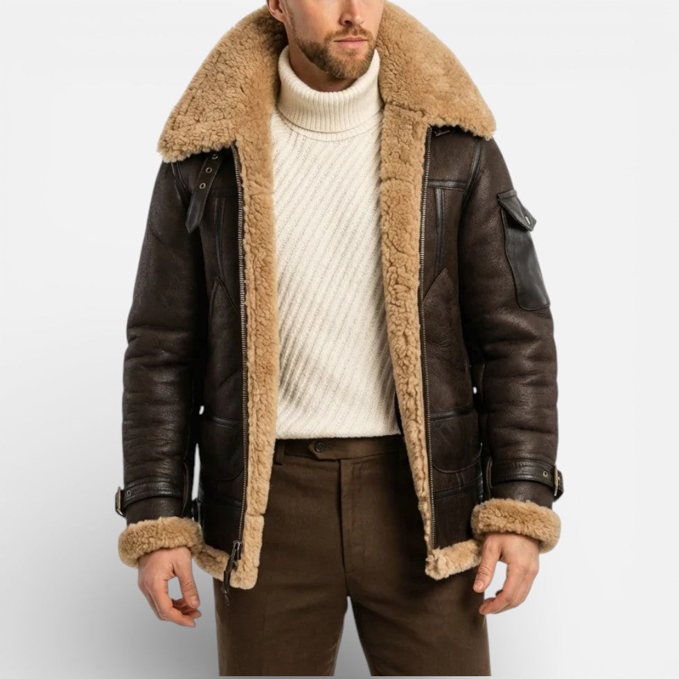Dashiell - Men's Leather Jacket with Sherpa Lining and Full Zip