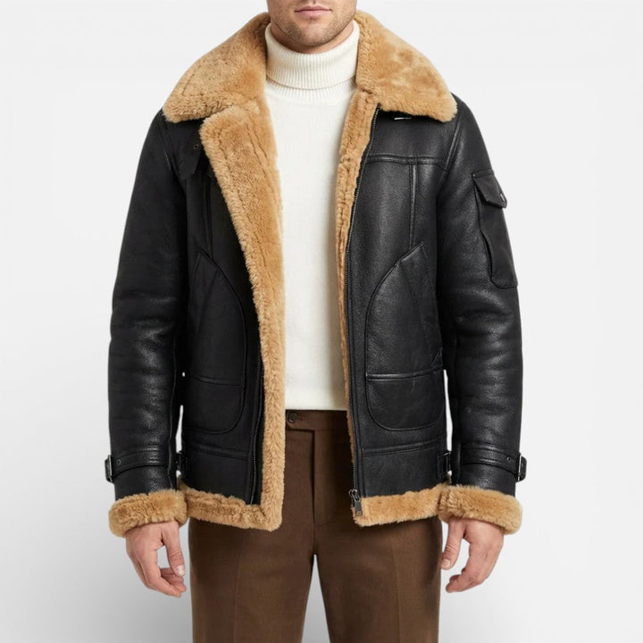 Dashiell - Men's Leather Jacket with Sherpa Lining and Full Zip