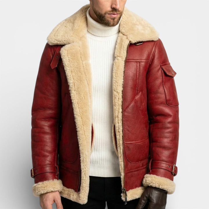 Dashiell - Men's Leather Jacket with Sherpa Lining and Full Zip