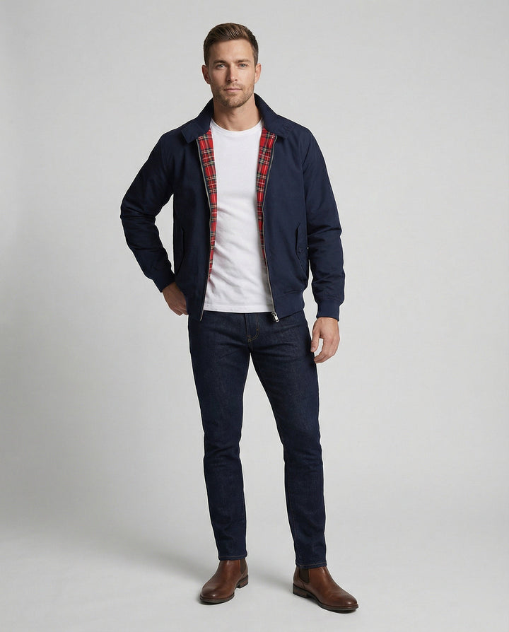 Dave - Men's Harrington Jacket with Tartan-Lined Collar