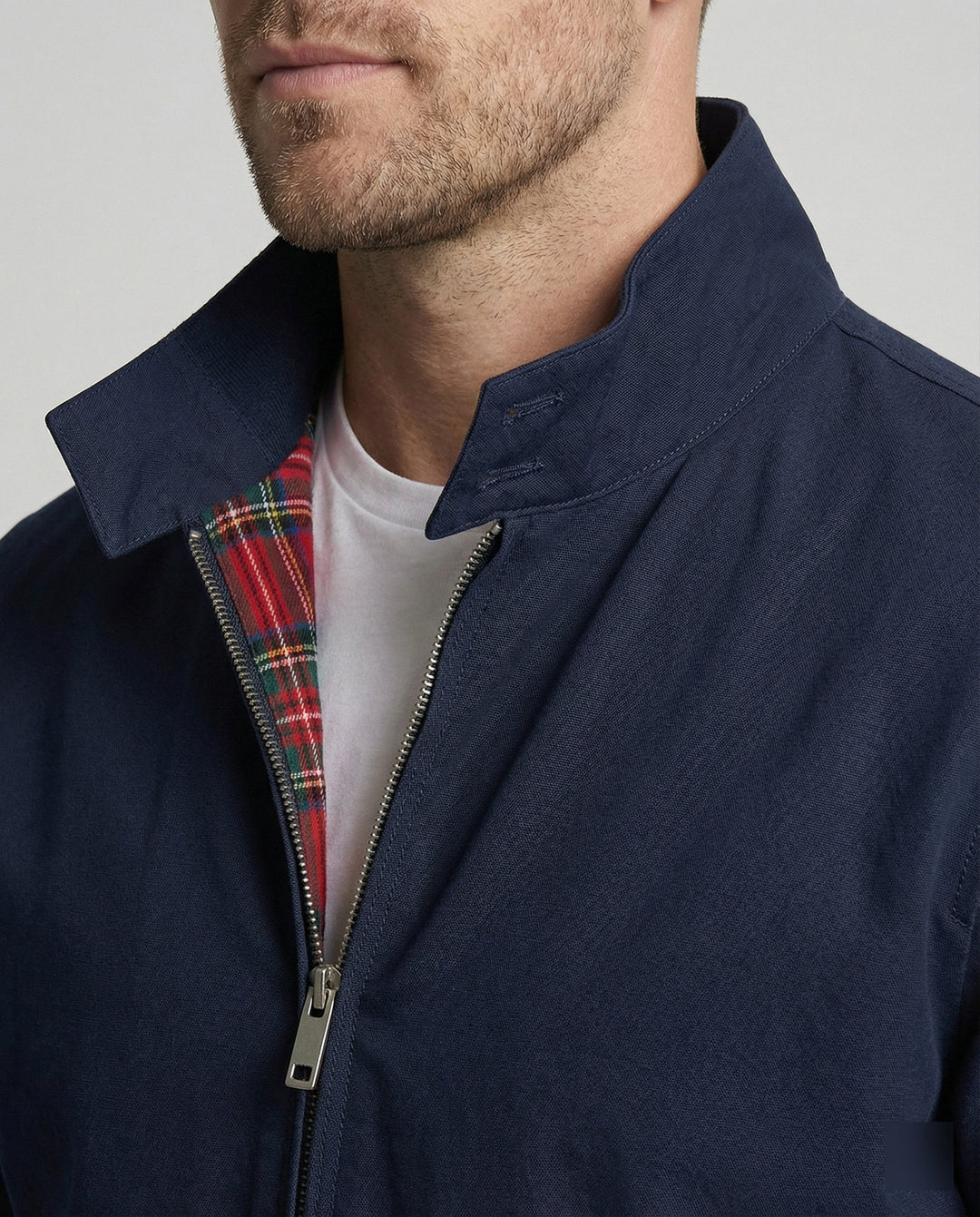Dave - Men's Harrington Jacket with Tartan-Lined Collar
