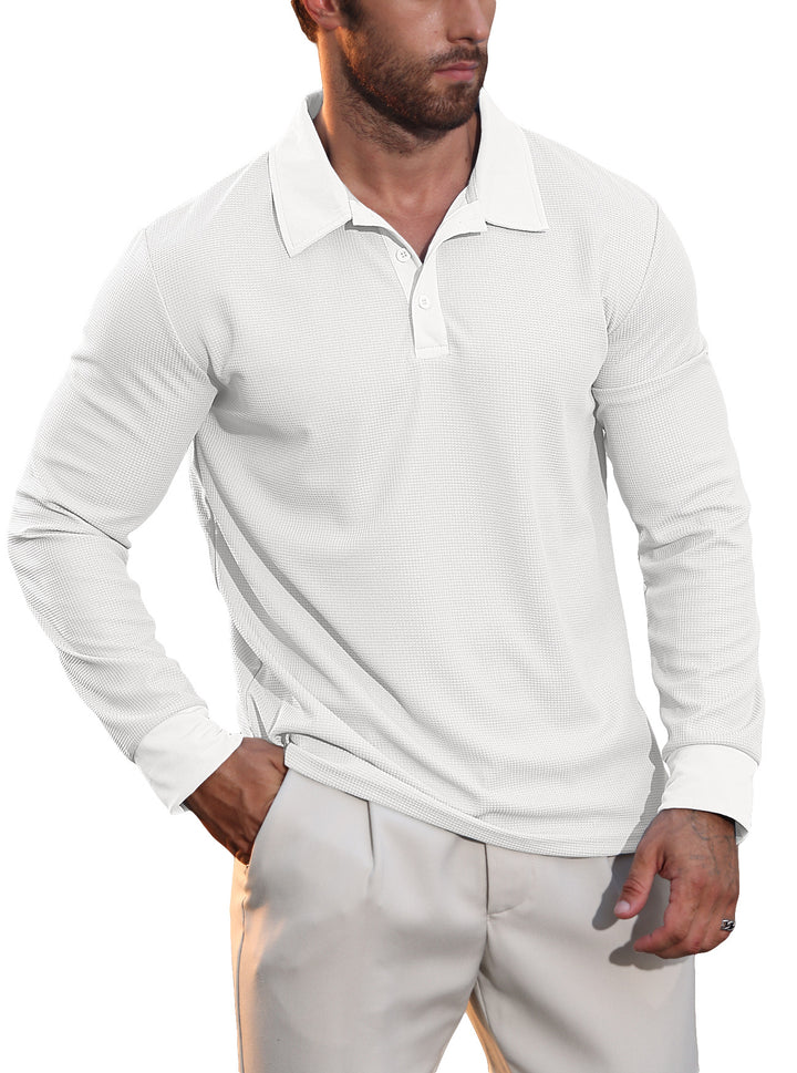 Davis - Men's Waffle Knit Long-Sleeve Polo Shirt 1