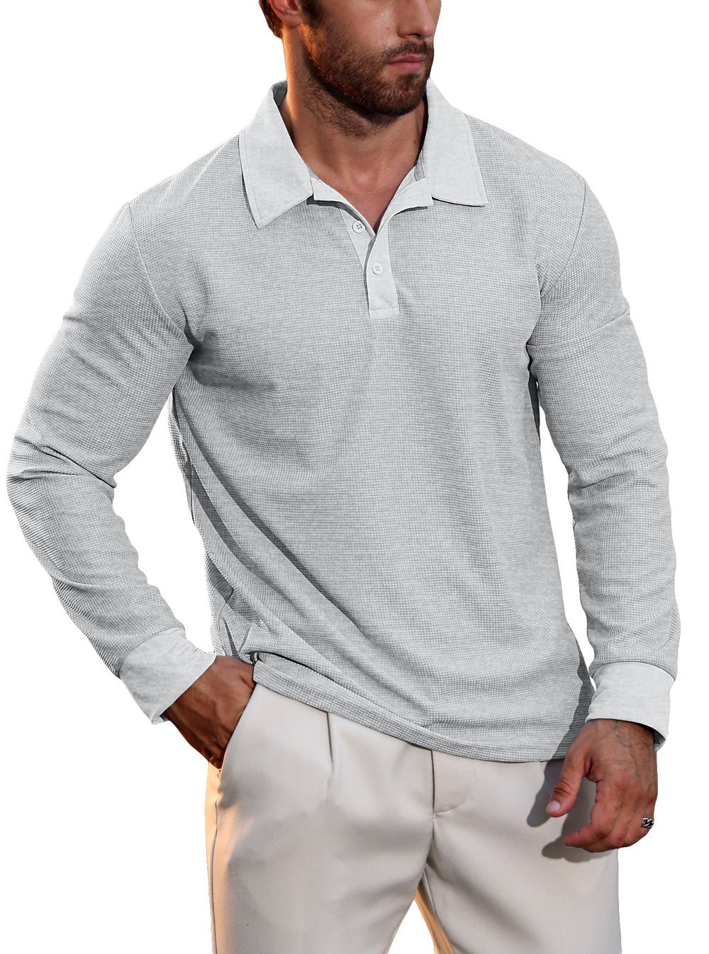 Davis - Men's Waffle Knit Long-Sleeve Polo Shirt 2