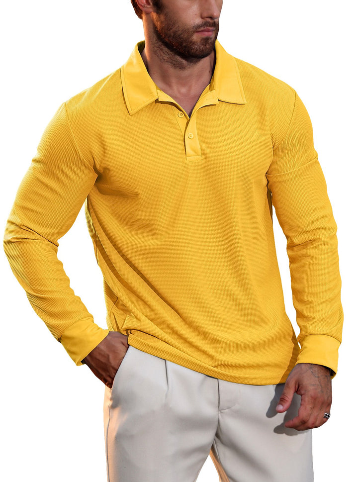 Davis - Men's Waffle Knit Long-Sleeve Polo Shirt 3