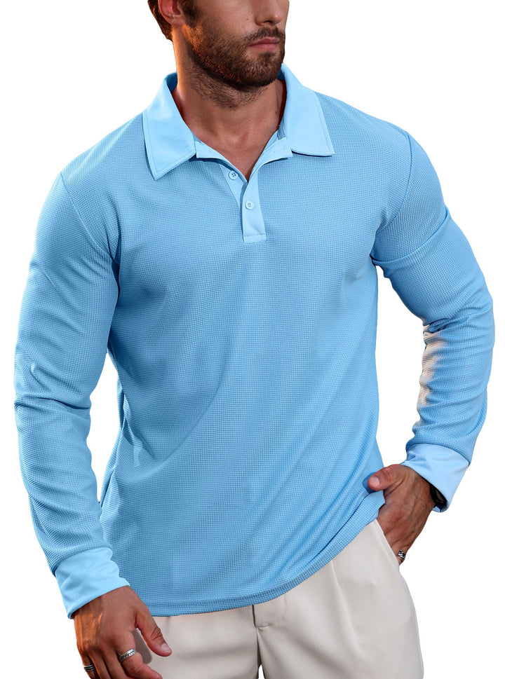 Davis - Men's Waffle Knit Long-Sleeve Polo Shirt 4