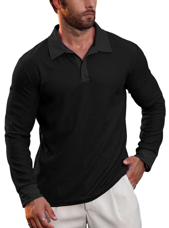 Davis - Men's Waffle Knit Long-Sleeve Polo Shirt 5