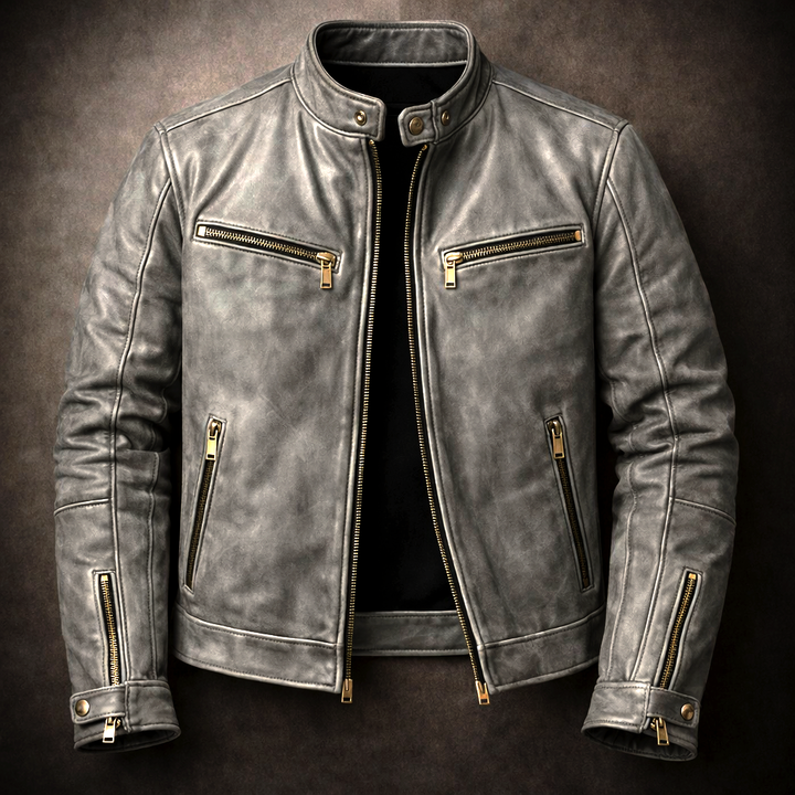 Deacon - Men's Vintage Leather Jacket with Chest Zip Pockets