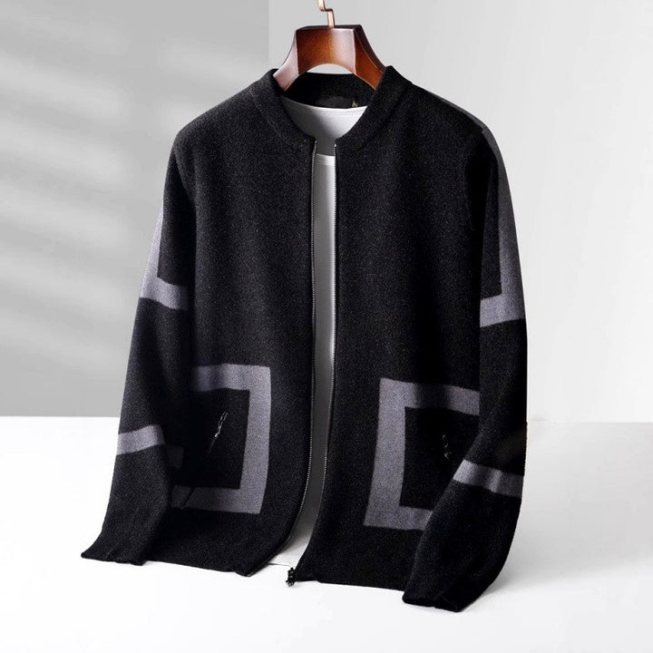 Dean - Men’s Wool Geometric Zip-Up Cardigan 4