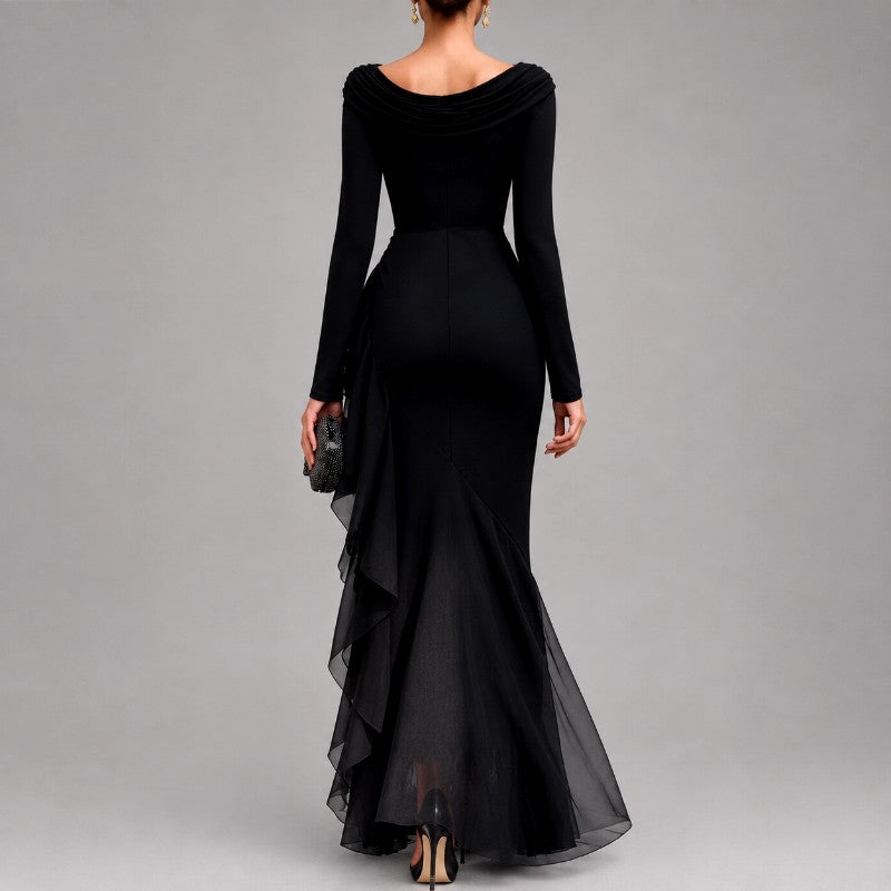 Deanna - Women's Cowl Neck Ruffle Evening Maxi Dress 2