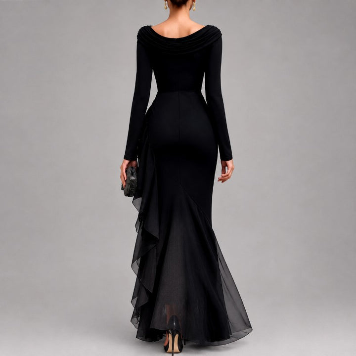 Deanna - Women's Cowl Neck Ruffle Evening Maxi Dress 2