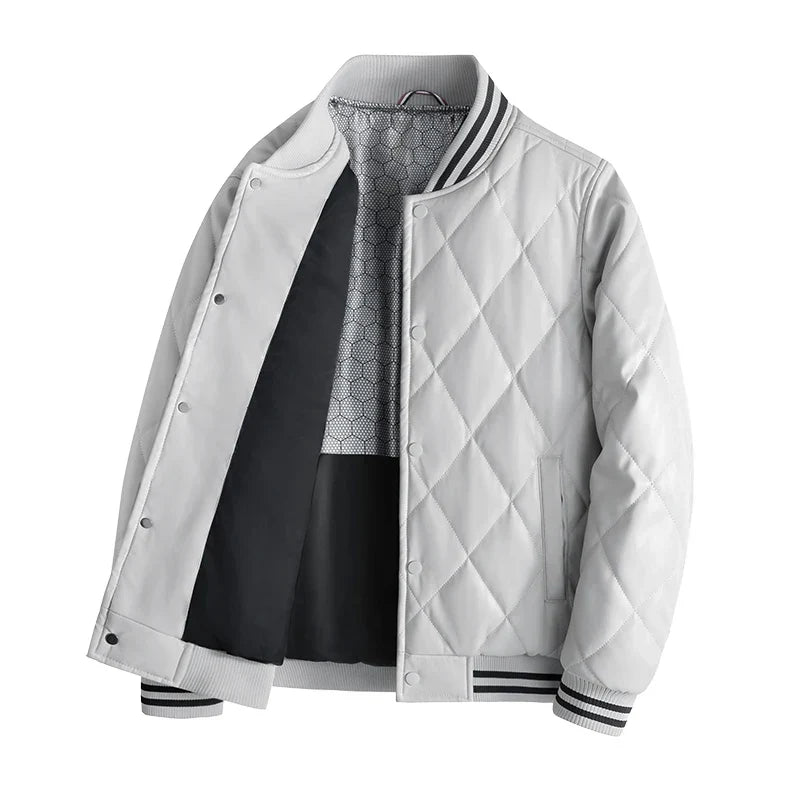 Declan - Men's Diamond-Stitched Leather Bomber Jacket