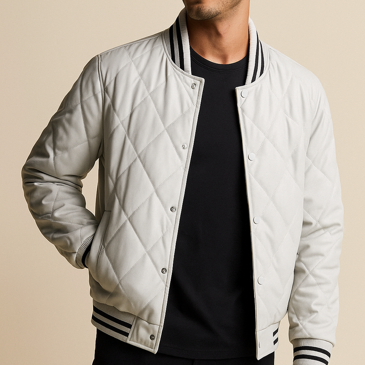Declan - Men's Diamond-Stitched Leather Bomber Jacket