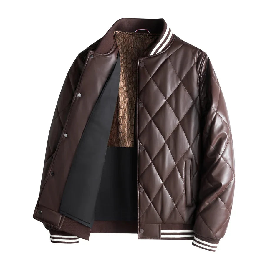 Declan - Men's Diamond-Stitched Leather Bomber Jacket