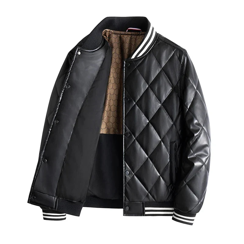 Declan - Men's Diamond-Stitched Leather Bomber Jacket