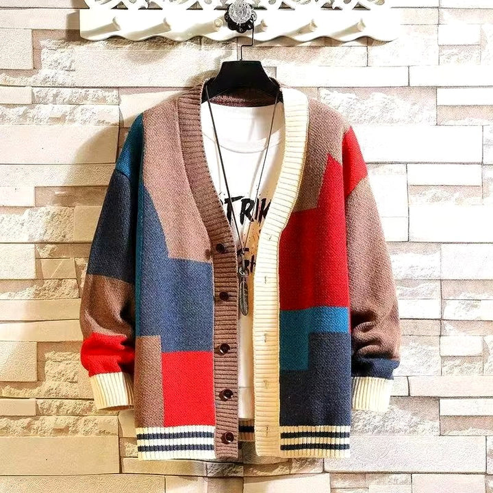 Degan - Men's Colorblock V-Neck Button-Front Knit Cardigan 1
