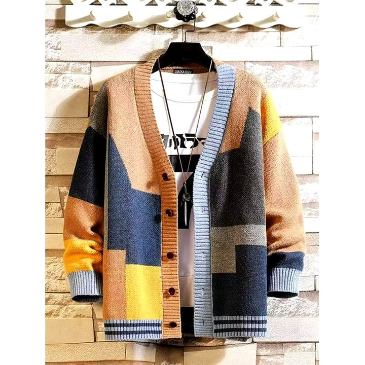 Degan - Men's Colorblock V-Neck Button-Front Knit Cardigan 2