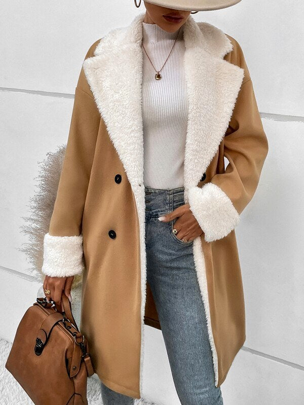 Delaney - Women’s Fleece Trim Longline Coat with Cuffs 2