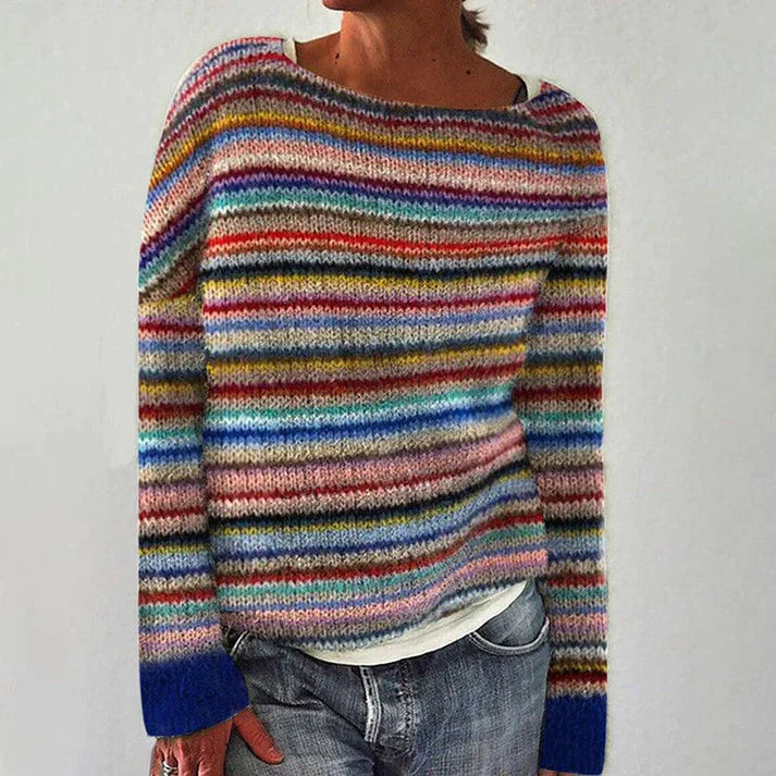 Delilah - Women's Rainbow Striped Crewneck Sweater