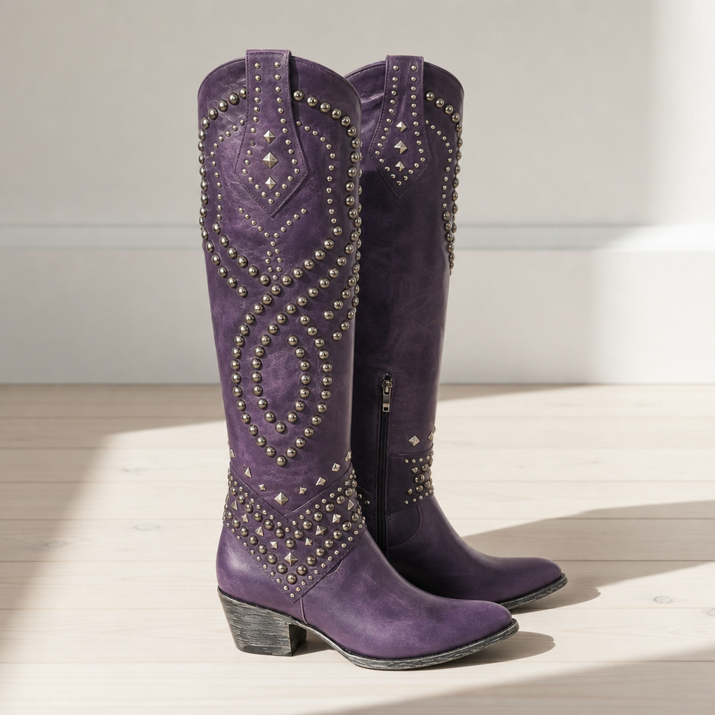 Delly - Women's Studded Western Knee-High Boots