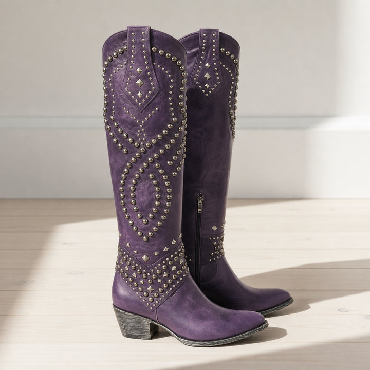 Delly - Women's Studded Western Knee-High Boots
