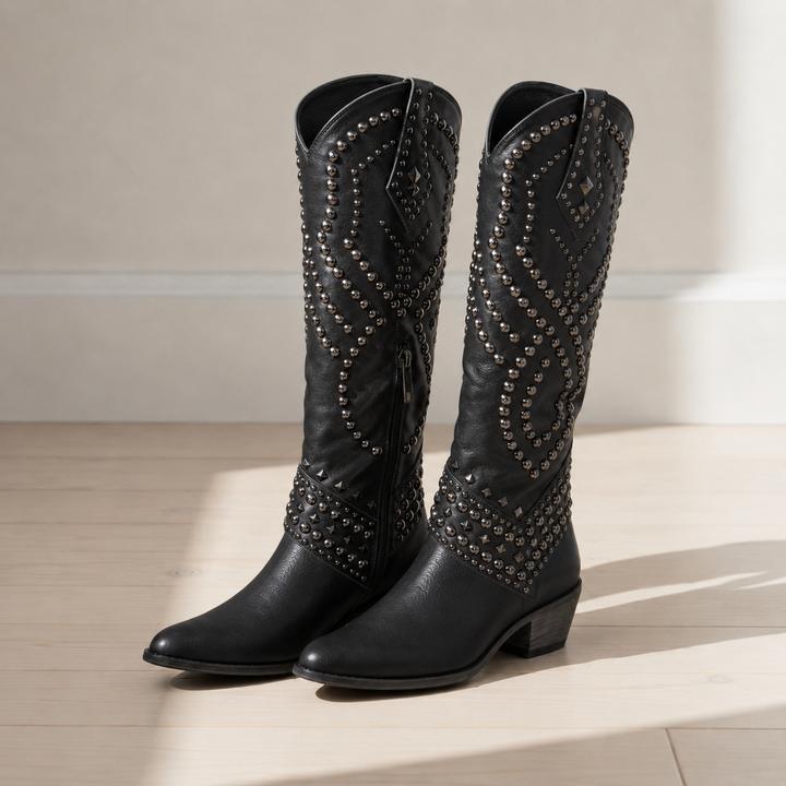 Delly - Women's Studded Western Knee-High Boots