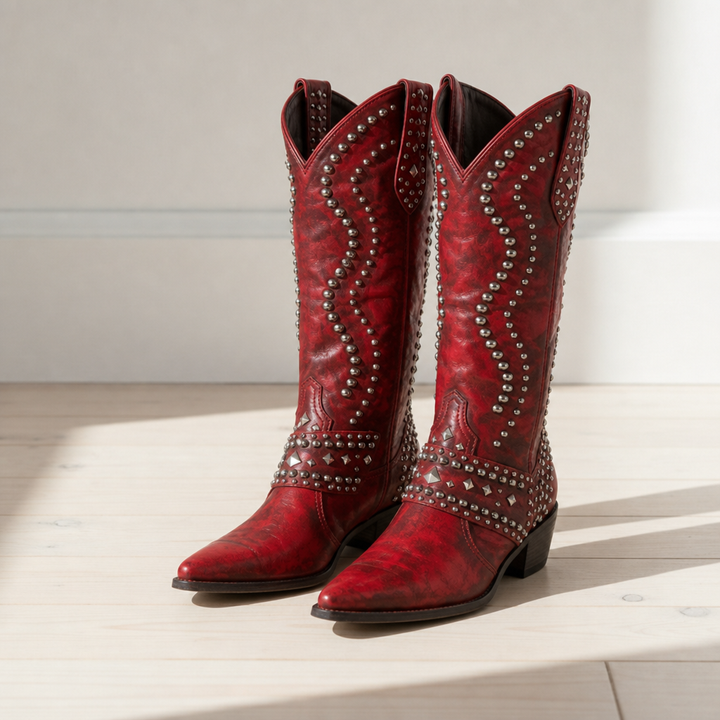 Delly - Women's Studded Western Knee-High Boots