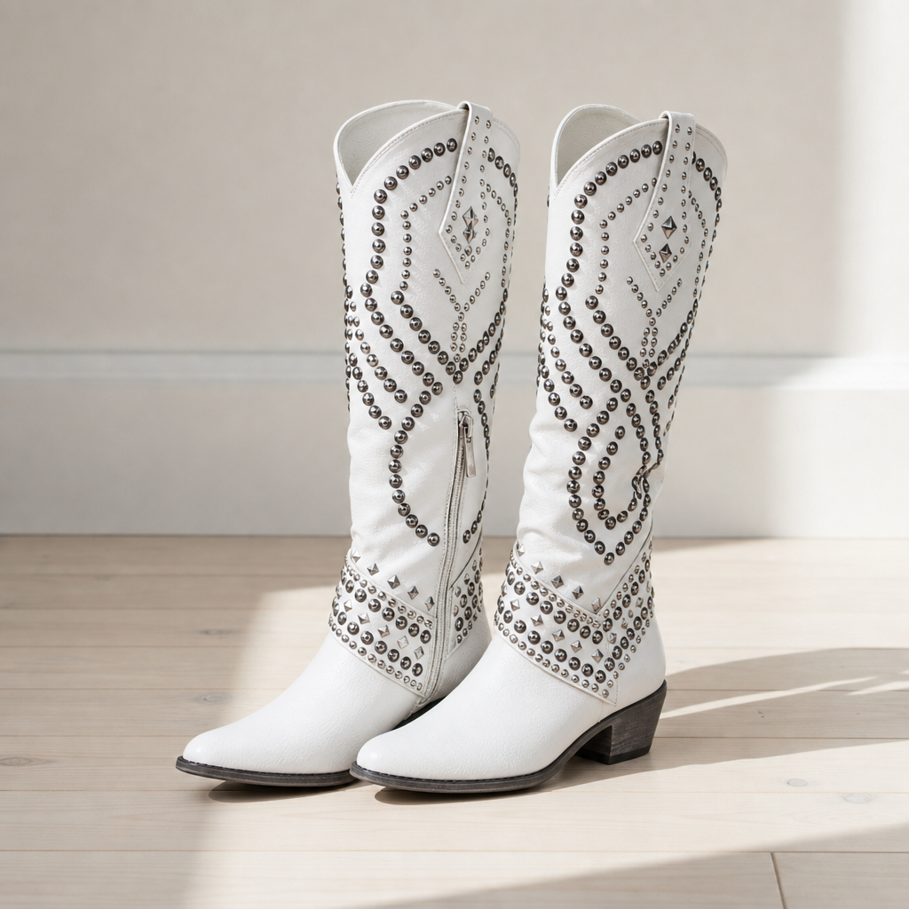 Delly - Women's Studded Western Knee-High Boots