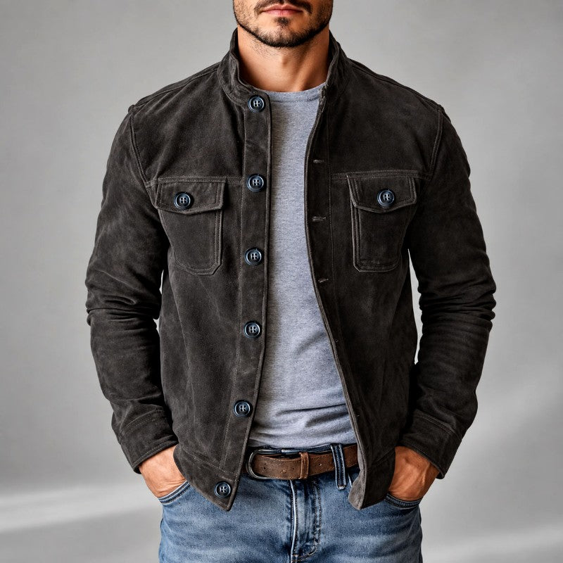 Denis - Men's Faux Suede Stand Collar Button Jacket 1