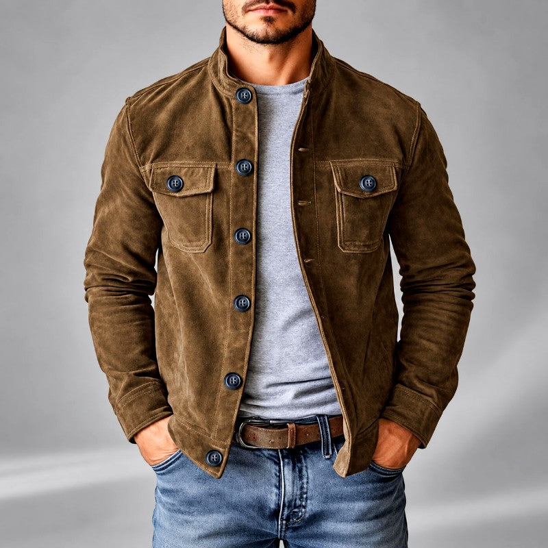 Denis - Men's Faux Suede Stand Collar Button Jacket 2