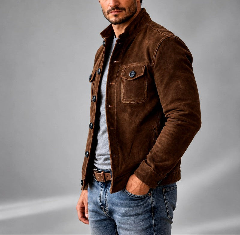 Denis - Men's Faux Suede Stand Collar Button Jacket 3