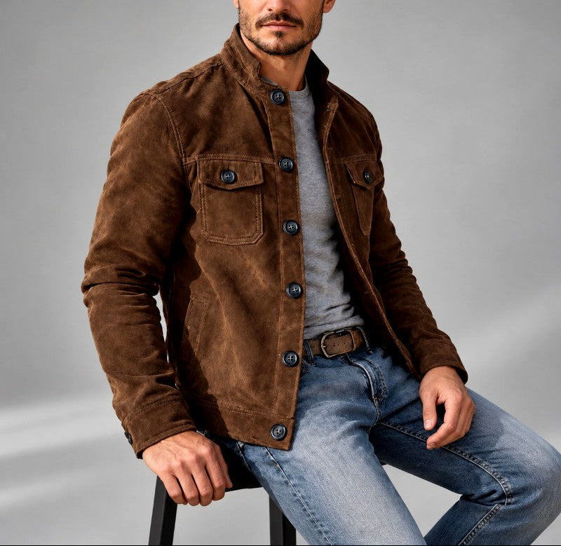 Denis - Men's Faux Suede Stand Collar Button Jacket 4