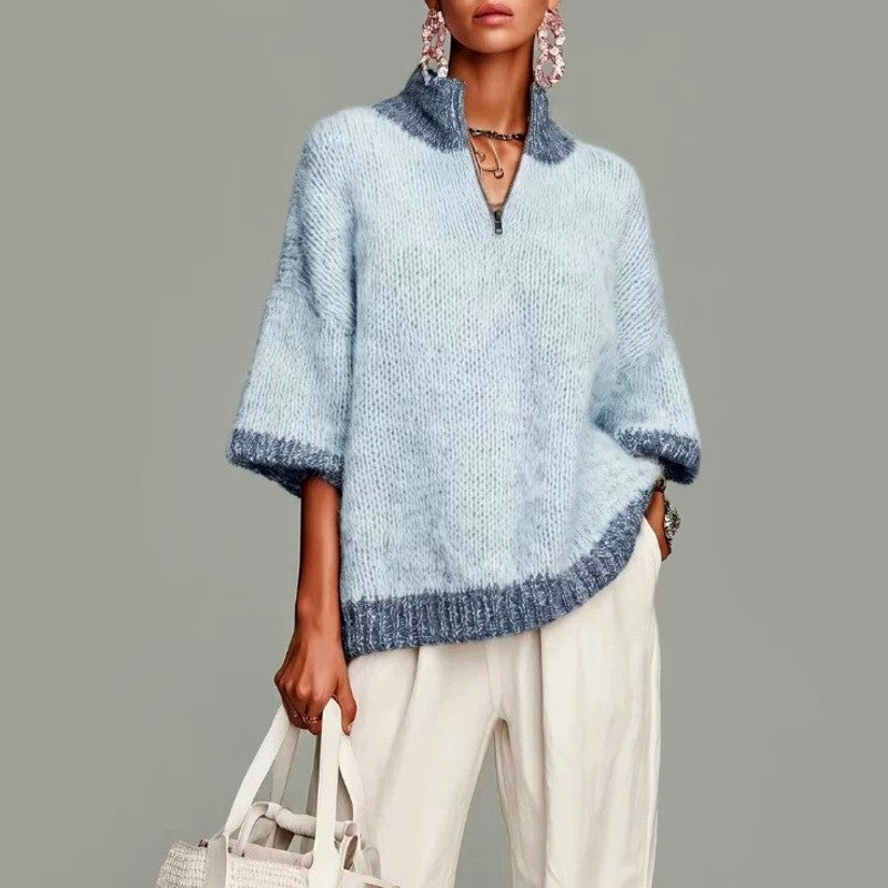 Denise - Women's Quarter-Zip Oversized Knit Sweater 1