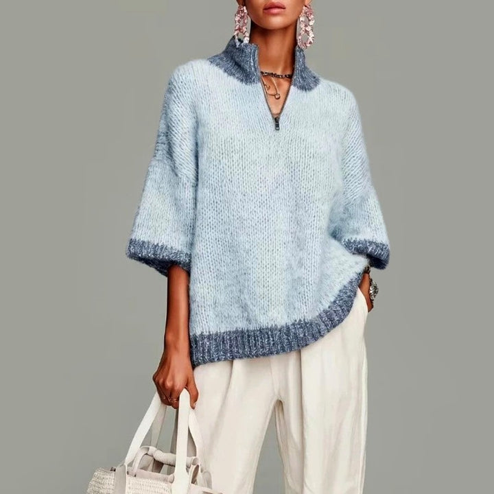 Denise - Women's Quarter-Zip Oversized Knit Sweater 1