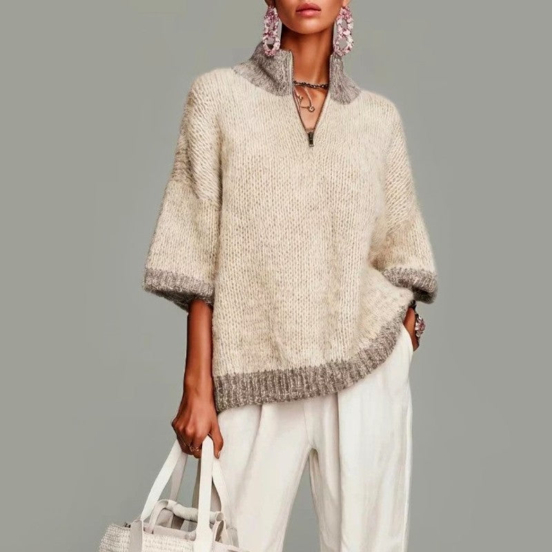 Denise - Women's Quarter-Zip Oversized Knit Sweater 3