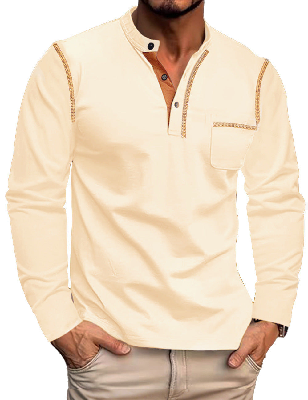 Denzel - Men's Henley Long-Sleeve Shirt with Chest Pocket 1