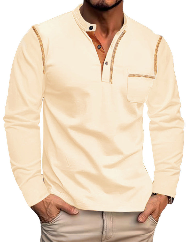 Denzel - Men's Henley Long-Sleeve Shirt with Chest Pocket 1