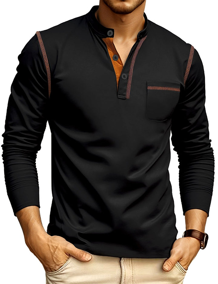 Denzel - Men's Henley Long-Sleeve Shirt with Chest Pocket 2