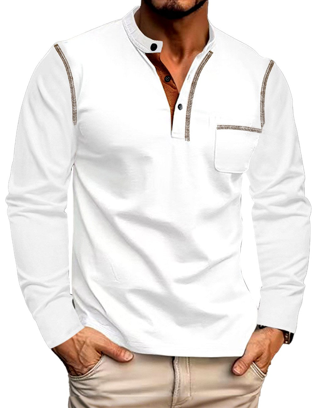 Denzel - Men's Henley Long-Sleeve Shirt with Chest Pocket 4