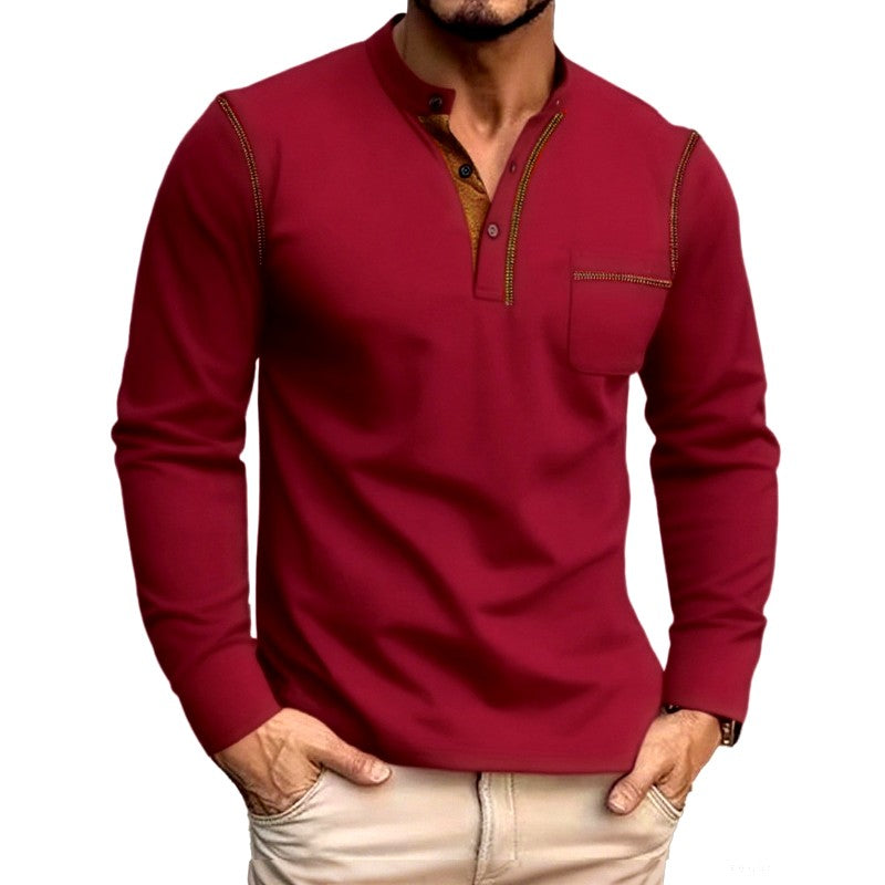 Denzel - Men's Henley Long-Sleeve Shirt with Chest Pocket 5