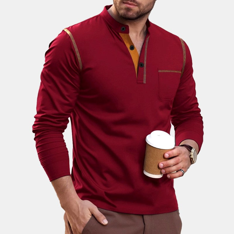 Denzel - Men's Henley Long-Sleeve Shirt with Chest Pocket 7