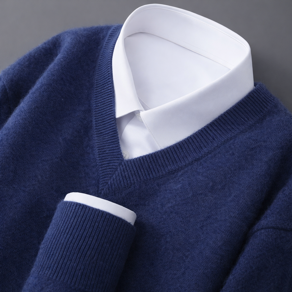Dimitri - Men's Wool Blend Ribbed V-Neck Sweater