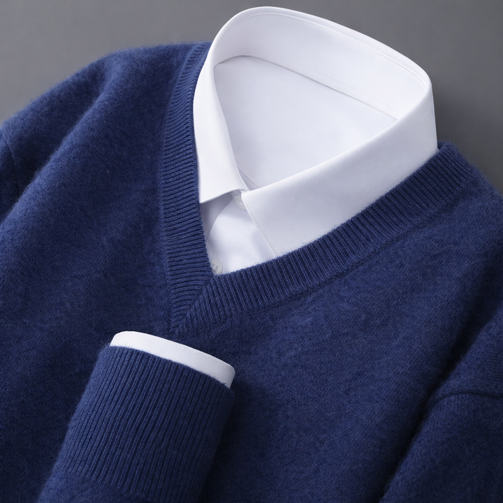 Dimitri - Men's Wool Blend Ribbed V-Neck Sweater