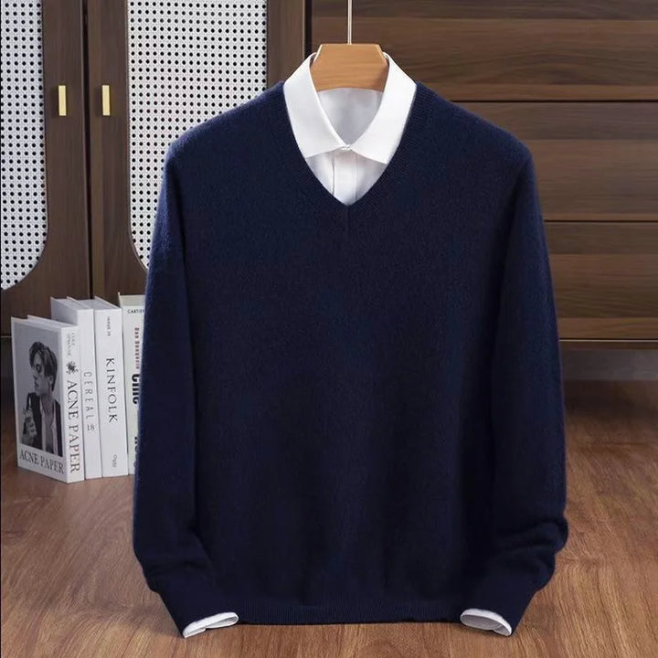 Dimitri - Men's Wool Blend Ribbed V-Neck Sweater
