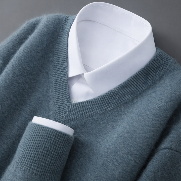 Dimitri - Men's Wool Blend Ribbed V-Neck Sweater