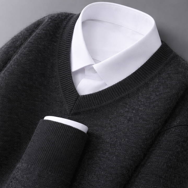 Dimitri - Men's Wool Blend Ribbed V-Neck Sweater