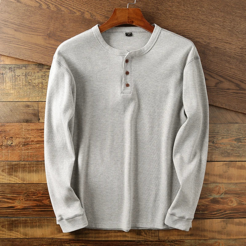 Dominic - Men's Button-Front Henley with Waffle Knit