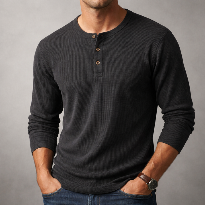 Dominic - Men's Button-Front Henley with Waffle Knit