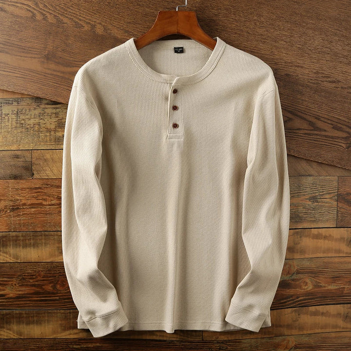 Dominic - Men's Button-Front Henley with Waffle Knit